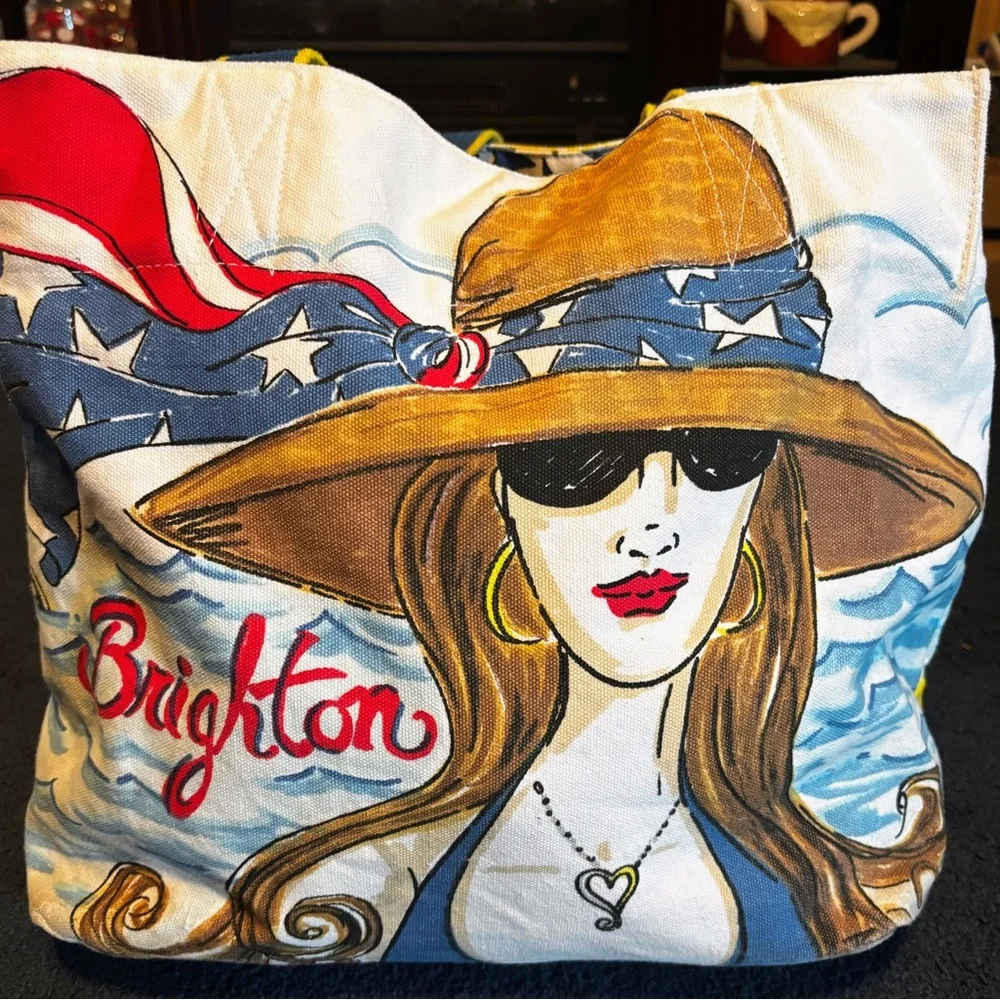 Brighton Canvas Tote Bag Chic Ahoy Nautical Theme Bag Shoulder Hand Painted - Picture 7 of 16